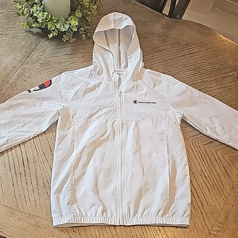 Boys Champion white wind breaker jacket size S